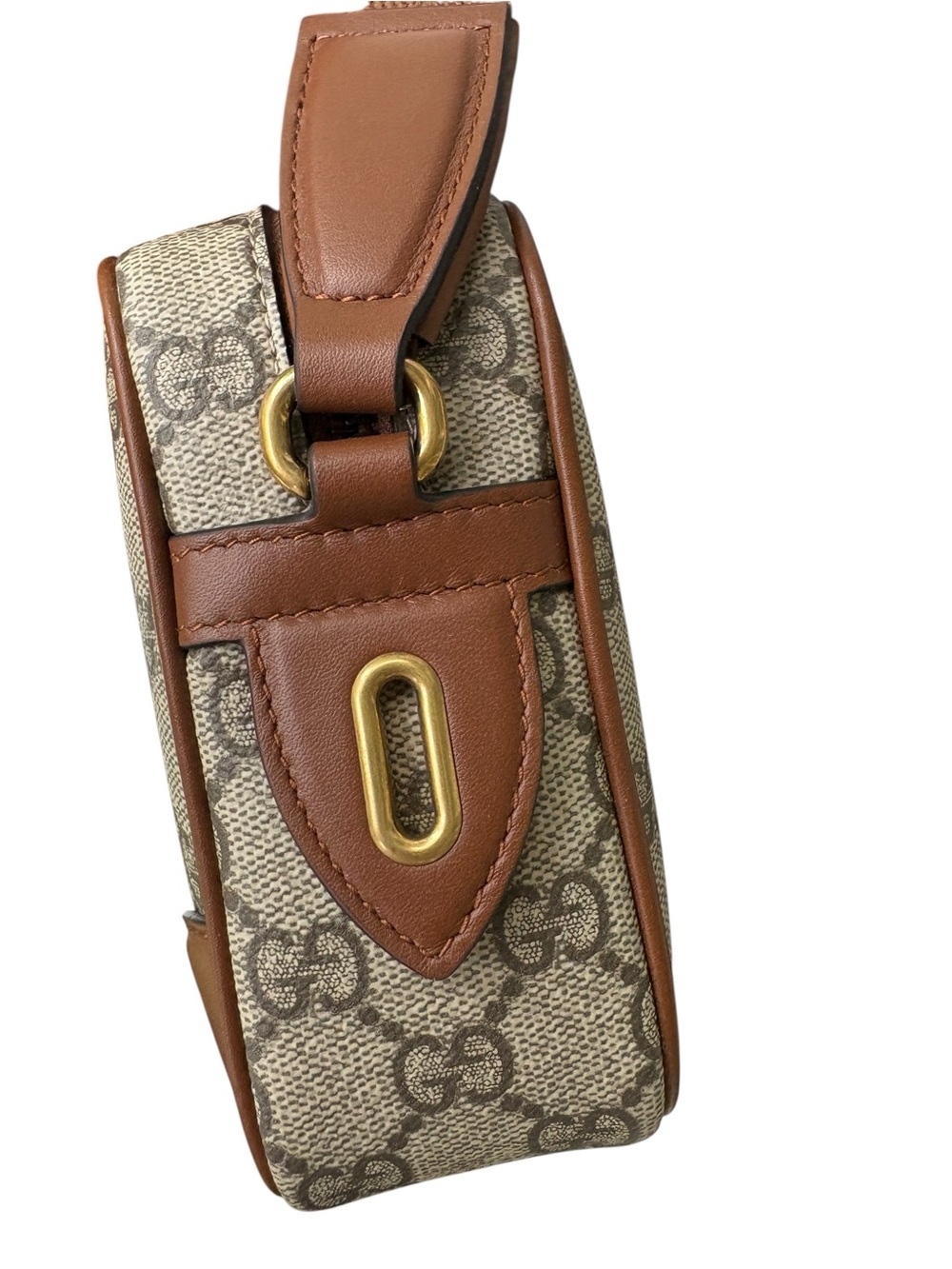 Gucci Beige GG Supreme Canvas Bag Brown Leather Trim - Picture 3 of 8